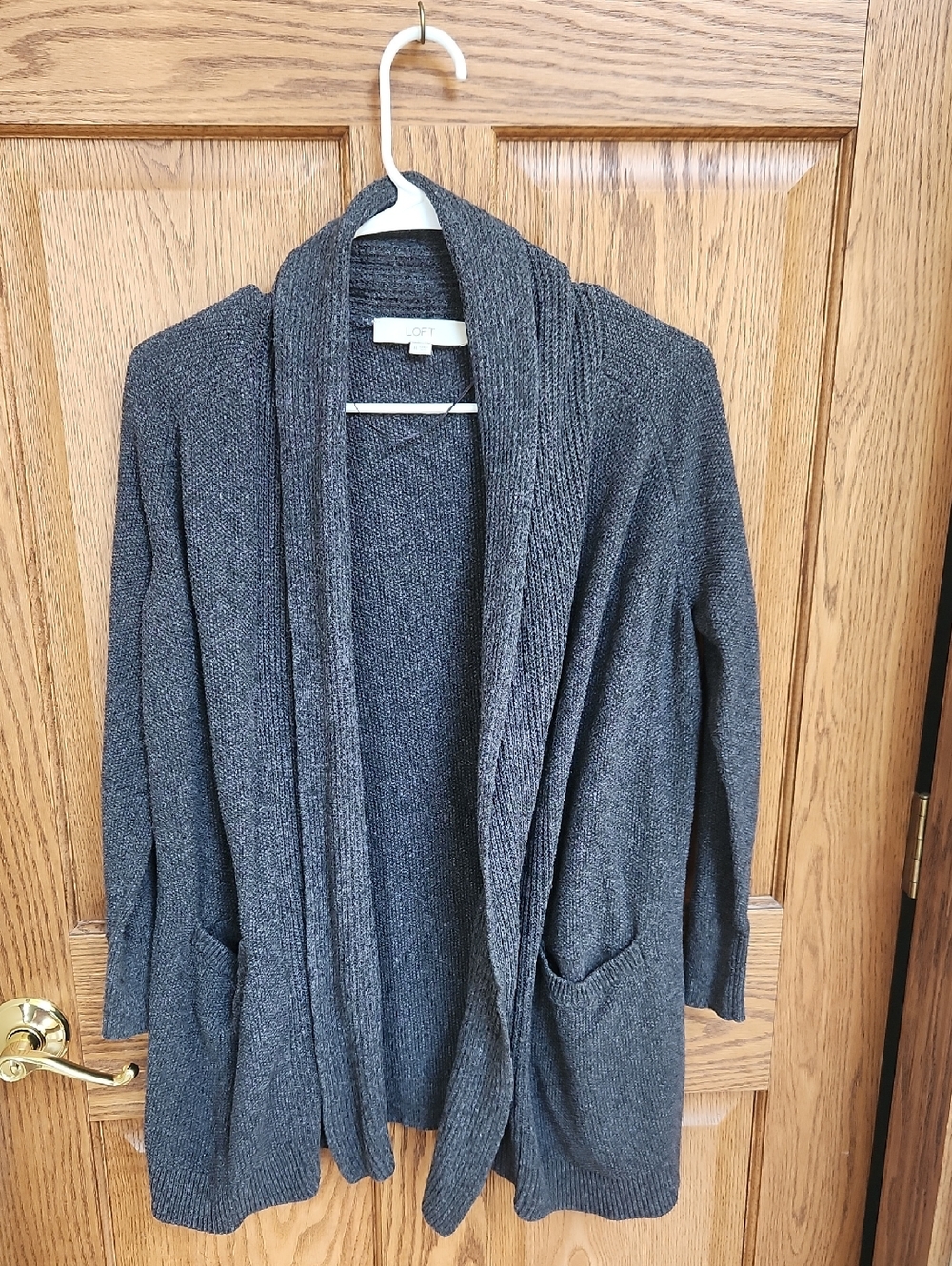 LOFT Charcoal Gray Knit Open-Front Cardigan